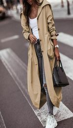 FashionWomen039s Trench Coats Autumn Coat 2022Letter Print Button Front Belted Hem Casual Woman Long Jacket Manteau Femme Kadi6336124