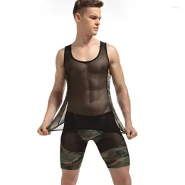 Bras Sets Youth Camouflage Sexy Underwear For Men Slim Fit Breathable Mesh Transparent Set Pajamas Night Shop Sissy Clothes Nightclub Wear