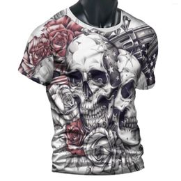 Men's T Shirts 2024 3D Graffiti Skull Pattern Cool T-shirt Casual Micro Stretch Breathable Outdoor Summer Wear