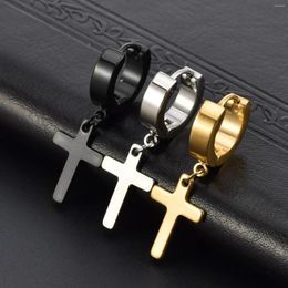 Stud Earrings Hip Hop Trend Cross Titanium Steel For Men Women Punk Simple Round Piercing Y2K Jewellery Accessories