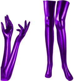 Sexy Long Gloves And Stockings Set Women Exotic Cosplay Party Accessories Metallic Gloves Socks Faux Leather Dancing Clubwear5587757