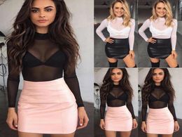 Women Top Sheer Fashion Sexy Ladies TShirts Long Sleeve SeeThrough Top Clubwear Tulle Mesh Black Pink Red TShirt7069571