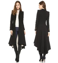 New Fall and Winter Female Woolen Jacket Turncollar Suit with Cuffbutton Folded Swallowtail Women Wool Coat9585743