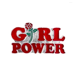 Brooches Female Awakening Red Rose Flower Girl Power Metal Enamel Brooch Custom Collar Badge DIY Backpack Shirt Charm Corsage Jewellery Pin