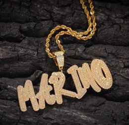 AZ Custom Name Letters Necklaces Mens Fashion Hip Hop Jewelry Iced Out Gold Initial Letter Pendant Necklace6666582