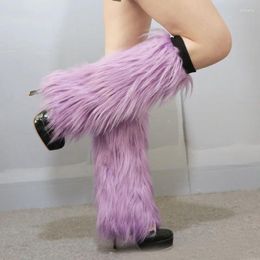 Women Socks Winter Plush Solid Colour Imitation Wool Leg Warmer Y2K Lolita Knee High Foot Sleeve Boot Cuffs Accessories