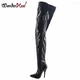 Boots Wonderheel 12cm Stiletto Heel Black Matte Sexy Fetish Crotch Fashion Show Thigh High Big Size US6-US13
