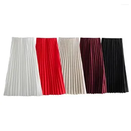 Skirts 2024ZAR Spring/Summer Selling Women's Fashion And Casual Style Multicolor Silk Satin Texture Pleated Half Skirt