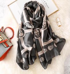 Soft Designer Skeleton Skull Silk Scarf Luxury Women Punk Style Long Silk Scarves Shawls Ladies Brand Hijab Foulard New76417581849629