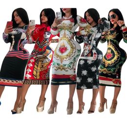 Poker face Digital printing long sleeve mid calf casual dress Y133 5 colours for women039s choose2673999