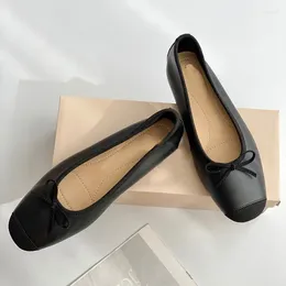 Casual Shoes Bowknot Decoration Flat Ballet Women French Elegant Genuine Leather Mary Jane Soft Sole Comfort Female