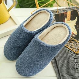 Slippers Winter Home Men Women Fashion Couple Flock Plush Solid Color Non Slip Warm Indoors Bedroom Floor Flats Shoes