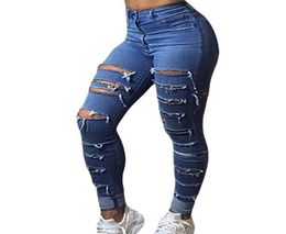 Jeans strappato classico per donne jeans attillati in vita strappato in vita strappato con i piedi attivi di denim donna new plus size grassi womens distruggere5182590