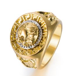 Gold Colors Classic Men039s Style Punk Hip Hop Ring Cool Lion Head Band Gold Ring Jewelry6701295