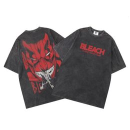 Anime Tshirts Men Women Bleach Zaraki Kenpachi Printed Acid TShirt Cotton Graphic Punk Harajuku Tees Mens Clothing 240506