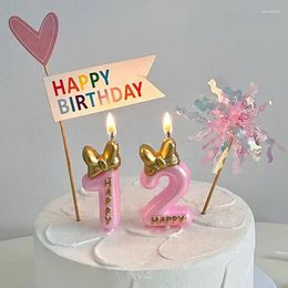 Party Supplies 1pc Pink Cake Topper Candles Golden Bow Number Birthday Memorial Day Decor For Kids Gifts