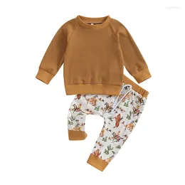 Clothing Sets Western Baby Boy Clothes Fall Winter Long Sleeve Waffle Knit Sweatshirt Cow Print Pants Set 2Pcs Outfit