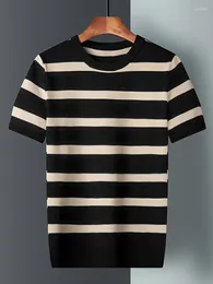 Men's T Shirts 2024 Men Summer Fashion Short Sleeve Knitted Stripes Loose Tops Tees Male O-neck Casual Thin T-shirt D347