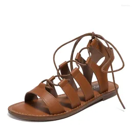 Sandals Large 41-42 Bohemian Beach Roman Women Casual Shoes Summer Flat Bottom Cross Strap Sandalia Feminina