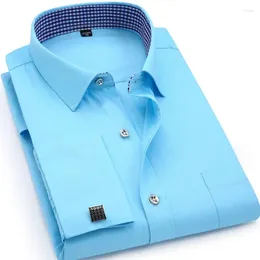 Men's Dress Shirts French Cufflinks Shirt Loose Social Long Sleeve Formal Regular Fit Cuff Luxury Business Tuxedo