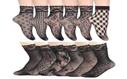 Socks Hosiery Vintage Lace Ladies Summer Floral Mesh Elastic Transparent Short Ankle Lolita Women Dress Fishnet Black FemaleSock3741703