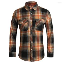 Men's Casual Shirts High Quality Black Plaid Two Pockets Long Sleeve Button Down Shirt Checked Social Business Blouse