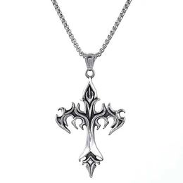 Pendant Necklaces Hip Hop Fashion Jewelry Unique Design Stainless Steel Flame Cross Pendant Necklace Gothic Necklace Mens Gift J240516