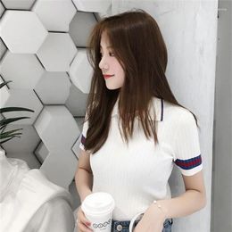 Women's Polos Polo Neck Shirt Knit Clothes Short Sleeve Tee Top Plain T Shirts Polyester Synthetic V High Quality Y2k Fashion Cute