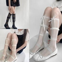 Women Socks Womens Lace Calf Solid Colour Knee Sexy Nylon Stockings
