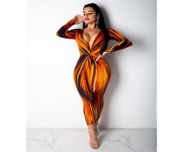 new women dress paisley stripes deep vneck tie up long sleeve bodycon midi masi dress pencil night party club dresses7625180