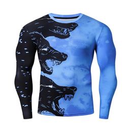 3D Print Compression Quick dry Tshirt Men Running Sport Skinny Long Sleeve Shirt Male Gym Fitness Bodybuilding Workout Tops Cloth1862750