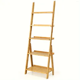 Hooks 1pc 5-Tier Bamboo Ladder Shelf Bookshelf Display Storage Rack Flower Stand Multipurpose Organiser Bedroom Living Roo