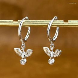 Hoop Earrings KNB Real 925 Sterling Silver Zircon Gold Colour Flying Bird For Women High Quality Party Fine Jewellery Accessories