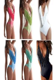 Newest Sexy Women039s Fringe Monokini Swimwear Fringe Deep Vneck Chest Opening Halter Top Onepiece Swimsuit Bathing Suit Beac5050998