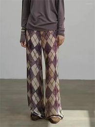 Women's Pants 2024 Early Autumn Women Velvet Argyle Print High Waist Straight Casual Female Long Trousers