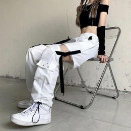Women's Pants Streetwear White Cargo For Women With Pockets High Waist Hip Hop Loose Removable Jogger Baggy Sweatpant Y2K Trousers