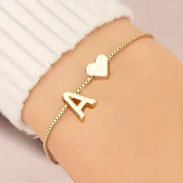 Link Bracelets Fashion English Initial A Letter For Lovers Women Men Heart-shaped Alphabet Anniversary Valentine's Day Gift