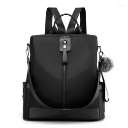 Backpack Multifunctional Anti-theft Women's Plush Tassel Contrast Color Teenage Girl Large Capacity Simple Leisure Travel Bag Mo