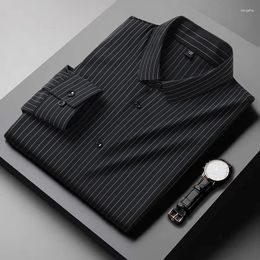 Men's Casual Shirts Men Shirt Striped Elasticity Oversize 6XL 7XL 8XL 10XL Plus Size Long Sleeve Formal Traceless Black Designer High