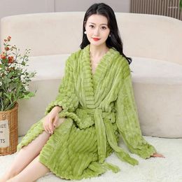 Women's Sleepwear Bathrobe Female Autumn Winter Coral Fleece Pyjamas Loungewear Long Sleeve Add To Thicken Warm Flannel Night-robe