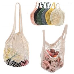 Storage Bags 2Pcs Portable Shopping Bag For Fruit Vegetable Long Handle Tote BagColorful Cotton Reusable Grocerie Casual Female Purse