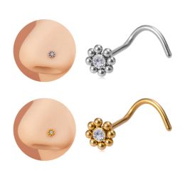 Flower Nose Stud Piercing Surgical Steel Retainer Nariz Bone Ring Screw Nostril Stud for Women Men Trendy Body Jewelry