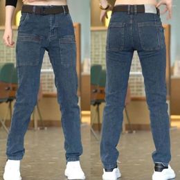 Men's Pants Men Retro Style Jeans Denim With Multiple Pockets Zipper Closure Comfortable Mid Waist Straight Fit