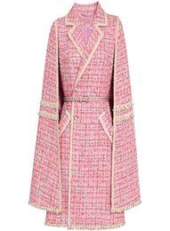 small fragrance tweed cloak woolen coat women pink double breasted slim wool blend overcoat4754913