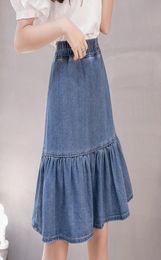 Skirts Summer Ruffles Denim Skirt Plus Size 4XL Jeans Woman High Waist Bottom Female Casual Streetwear Pleated Mini Short1570229