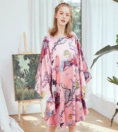 Women039s Sleepwear Plus Size Ladies Summer Faux Silk Bath Robe Women Rayon Night Gown Round Collar Nightgown Home Wear Nightwe8623347