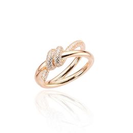 Fashion Gu Ailings same knot ring S925 silver plated 18K gold set with zircon simple temperament ribbon r QLG5