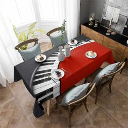 Table Cloth Red And Black Piano Keys Anti-scalding Thickened Waterproof Tablecloth Rectangular Round Cover Kitchen Furnishings