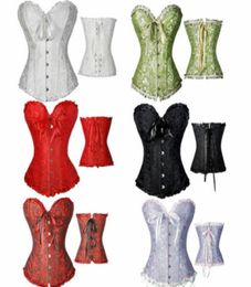 Natural Colour Overbust Corsets Boned Bustiers Floral Print Women Sexy Lingerie Two Pieces Set 7 Colours Plus Size S6XL Polyester5948925