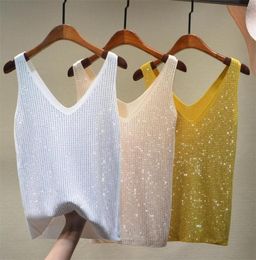 Women039s Sexy Sequin Tank Tops Lace Up Vneck Jacket Basic Camis Vest Fashion Women Clothing Top Corset 2204239329340